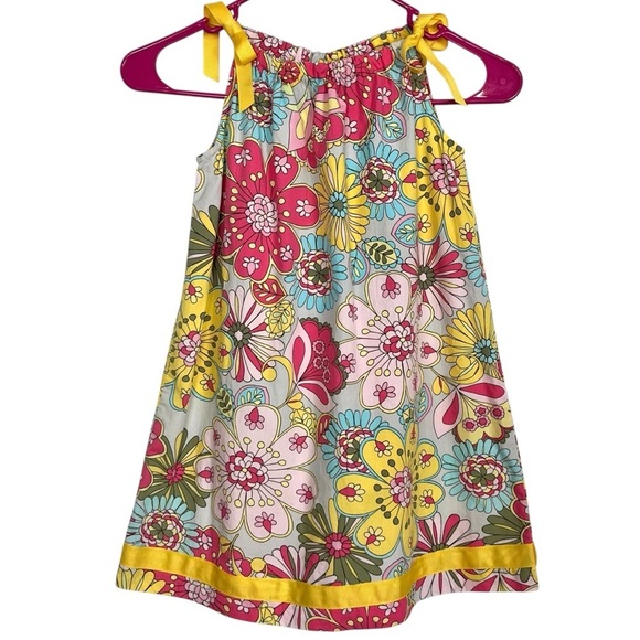 Hanna Andersson Girls Bright Retro Floral Print Pillowcase Dress Size 110 EUC - Picture 1 of 9